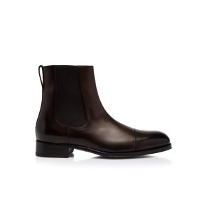 Pánské Boty Tom Ford Burnished Læder Edgar Chelsea Ebony | 598630-XCL