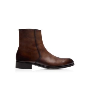 Pánské Boty Tom Ford Burnished Læder Edgar Zip Hnědé | 841593-MSF