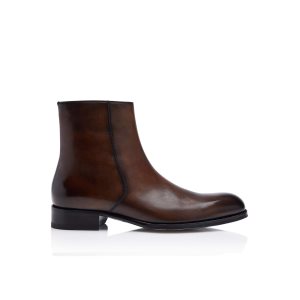 Pánské Boty Tom Ford Edgar Burnished Læder Zips Hnědé | 168427-XHW