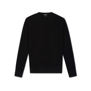 Pánské Knitwear Tom Ford Bavlněné Silk Link Ribs Crew Neck Černé | 019273-YCB