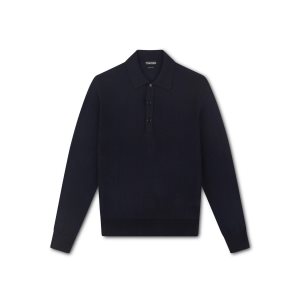 Pánské Knitwear Tom Ford Bi-color Viscose Silk Polo Tmavě Blankyt | 804159-ZDX