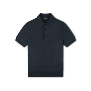 Pánské Knitwear Tom Ford Cashmere Silk Polo Blankyt | 172048-BAF