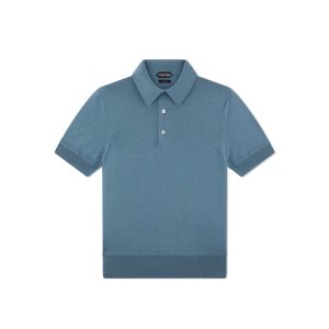 Pánské Knitwear Tom Ford Fine Gauge Cashmere Silk Polo Světle Blankyt | 759263-PJR