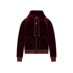 Pánské Knitwear Tom Ford Jersey Velvet Hoodie Vínové | 032459-DFE