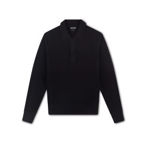 Pánské Knitwear Tom Ford Lehké Bavlněné Silk Polo Černé | 479183-GYE
