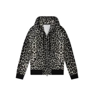 Pánské Knitwear Tom Ford Leopard Print Velour Hoodie Černé Béžový | 387205-YCJ