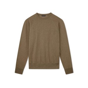 Pánské Knitwear Tom Ford Melange Brushed Back Crew Neck Olivy Zelené | 829150-SQZ