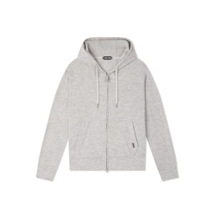 Pánské Knitwear Tom Ford Melange Cashmere Hoodie Světle Šedé | 621745-MVO