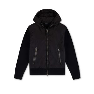 Pánské Knitwear Tom Ford Merino And Nylon S Kapucí Zip Jacket Černé | 240837-GZT