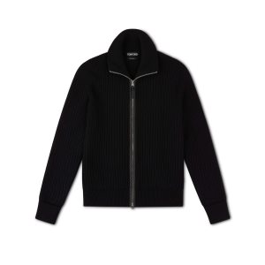 Pánské Knitwear Tom Ford Merino Cashmere Zip Through Černé | 852409-QYD