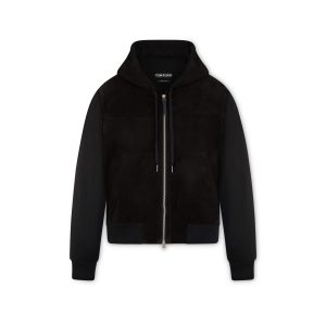 Pánské Knitwear Tom Ford Semišové Merino Hoodie Černé | 821095-JYG