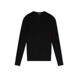 Pánské Knitwear Tom Ford Silk Blend Henley Černé | 132894-MHI