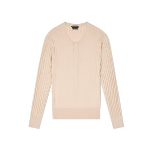 Pánské Knitwear Tom Ford Silk Blend Henley Bílé | 541962-ECU