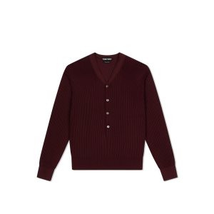 Pánské Knitwear Tom Ford Silk Rib Henley Vínové | 073569-BOJ