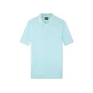 Pánské Knitwear Tom Ford Viscose Silk Micro Texture Polo Blankyt | 430152-MXG