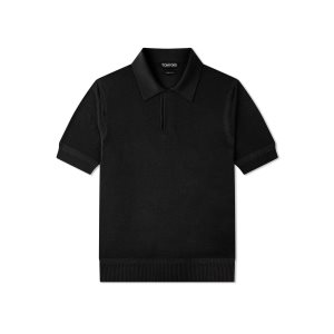 Pánské Knitwear Tom Ford Viscose Silk Micro Texture Polo Černé | 863927-XST