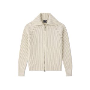 Pánské Knitwear Tom Ford Vlna Cashmere Full Zip Bílé | 918652-LQR