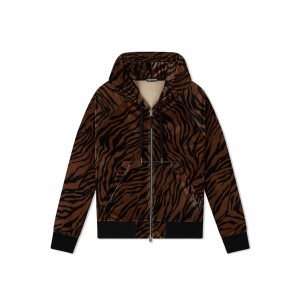 Pánské Knitwear Tom Ford Zebra Print Velour Zip Hoodie Hnědé Černé | 835419-OZD