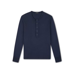 Pánské Košile Tom Ford Bavlněné Modal Henley Blankyt | 406293-YHT