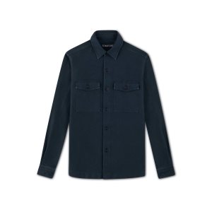 Pánské Košile Tom Ford Bavlněné Satin Overshirt Tmavě Blankyt | 390468-ZUF