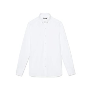 Pánské Košile Tom Ford Poplin Slim Fit Metal Bar Evening Bílé | 089756-HUW