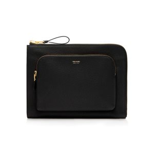 Pánské Kufříky Tom Ford Grain Læder Double Zip Portfolio Černé | 568193-BIK