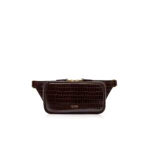 Pánské Ledvinka Tom Ford Glossy Printed Croc Small Zip Světle Čokolády | 452869-SBO