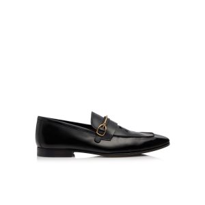 Pánské Loafers Tom Ford Lakovaná Jack Spur Detail Černé | 279384-VWZ