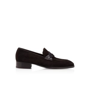 Pánské Loafers Tom Ford Semišové Elkan Twisted Band Tmavě | 853406-XEK