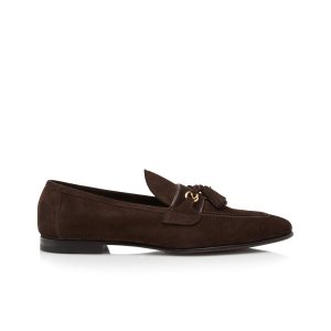Pánské Loafers Tom Ford Semišové Sean Tassel Cigar | 182976-MCY