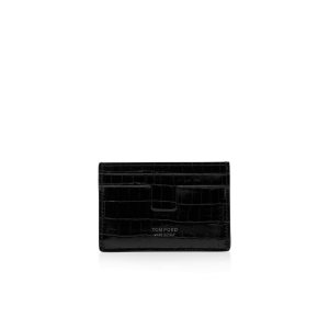 Pánské Malé Peněženky Tom Ford Glossy Printed Croc Classic Cardholder Černé | 175906-TNE