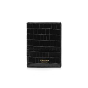 Pánské Malé Peněženky Tom Ford Glossy Printed Croc Folding Cardholder Černé | 912470-GKW