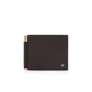 Pánské Malé Peněženky Tom Ford Small Grain Læder Money Clip Wallet Hnědé | 457901-YUK