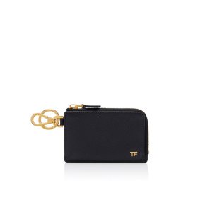 Pánské Malé Peněženky Tom Ford Small Grain Læder Cardholder Zip Keyring Černé | 617853-BVD