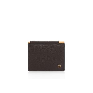 Pánské Malé Peněženky Tom Ford Small Grain Læder Folding Money Clip Cardholder Hnědé | 782695-JAS