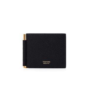 Pánské Malé Peněženky Tom Ford Two-tone Grain Læder Money Clip Wallet Černé Hnědé | 423597-CAG