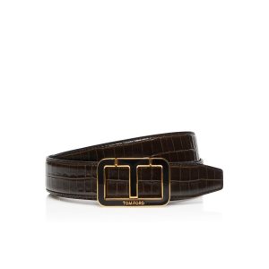 Pánské Pásky Tom Ford Glossy Printed Croc Enamel Scored T Čokolády | 208563-OFL