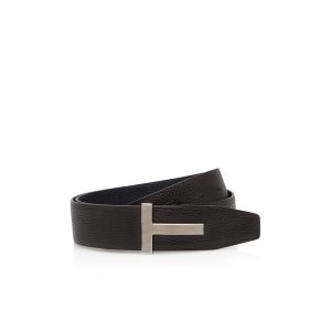 Pánské Pásky Tom Ford Læder Palladium T Ridge Hnědé Černé | 173824-PVO