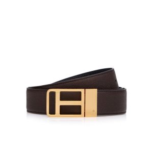 Pánské Pásky Tom Ford Small Grain Læder Reversible Framed T Hnědé Černé | 841092-DVX