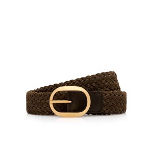 Pánské Pásky Tom Ford Woven Læder Oval Hnědé | 356902-AGF