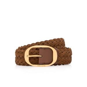 Pánské Pásky Tom Ford Woven Semišové Oval Hnědé | 690178-UOL
