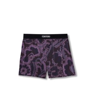 Pánské Slipy Tom Ford 70'S Paisley Floral Silk Boxerské Tmavě Fialové | 306145-MNP