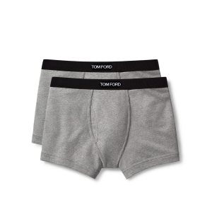 Pánské Slipy Tom Ford Bavlněné Two Pack Boxerské Šedé | 042816-EKR