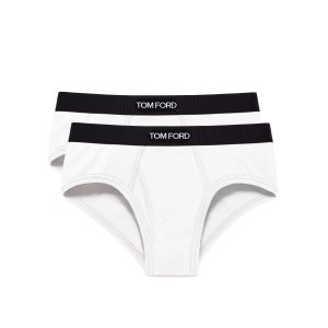 Pánské Slipy Tom Ford Bavlněné Two Pack Boxerské Bílé | 073284-YTH