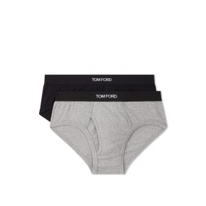 Pánské Slipy Tom Ford Bavlněné Two Pack Boxerské Černé Šedé | 352917-RXD
