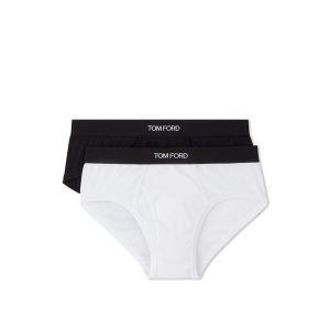 Pánské Slipy Tom Ford Bavlněné Two Pack Boxerské Bílé Černé | 385427-XVO