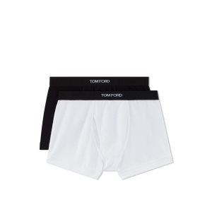 Pánské Slipy Tom Ford Bavlněné Two Pack Boxerské Bílé Černé | 921038-KLB