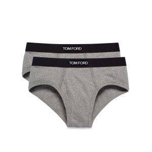 Pánské Slipy Tom Ford Bavlněné Two Pack Boxerské Šedé | 927108-XJZ