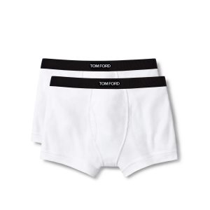 Pánské Slipy Tom Ford Bavlněné Two Pack Boxerské Bílé | 948216-IWG