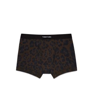 Pánské Slipy Tom Ford Leopard Bavlněné Boxerské Tmavě Hnědé | 023741-YGM